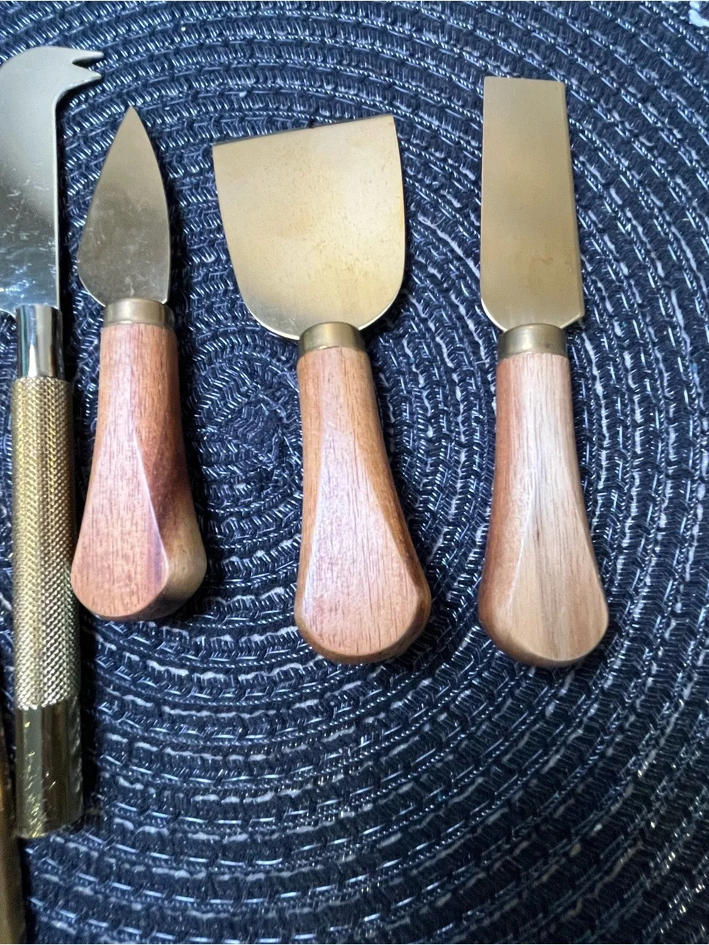 Brass and Wood Kitchen Utensil Set - Gold Tone